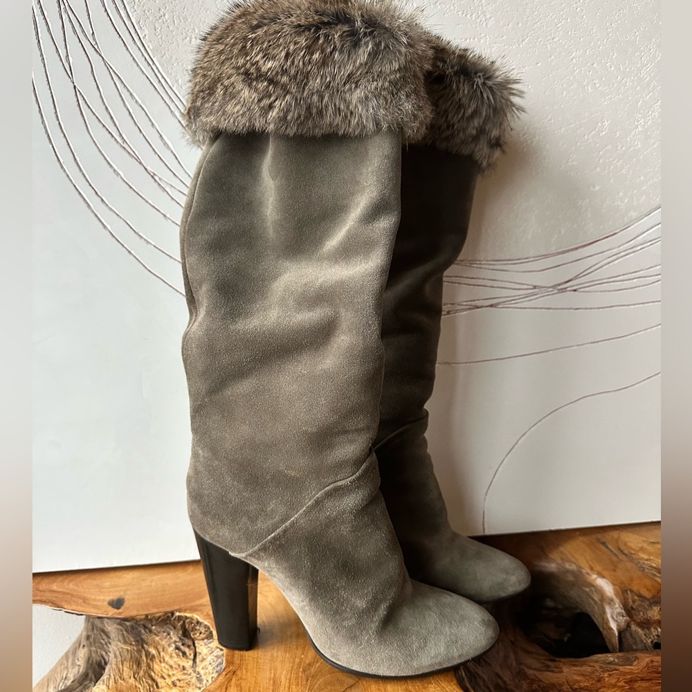 Giuseppe Zanotti Suede Knee-High Boots. Fully Lined in Rabbit (Size 38